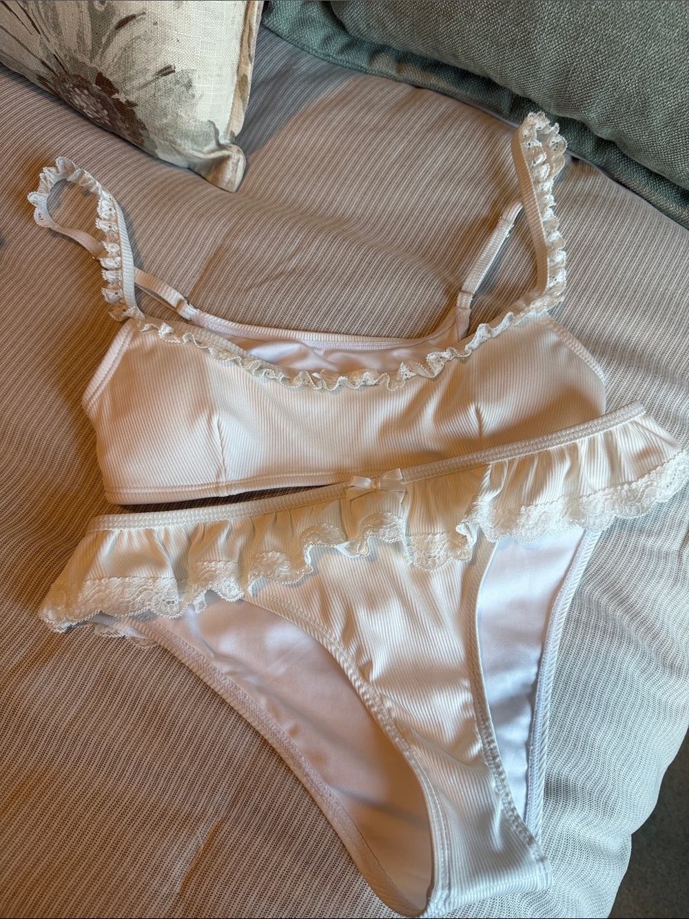 White Ruffle Bikini Set Lace